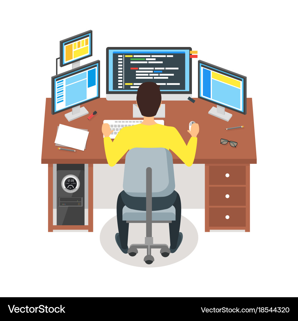 Cartoon Programmer Workspace vector image