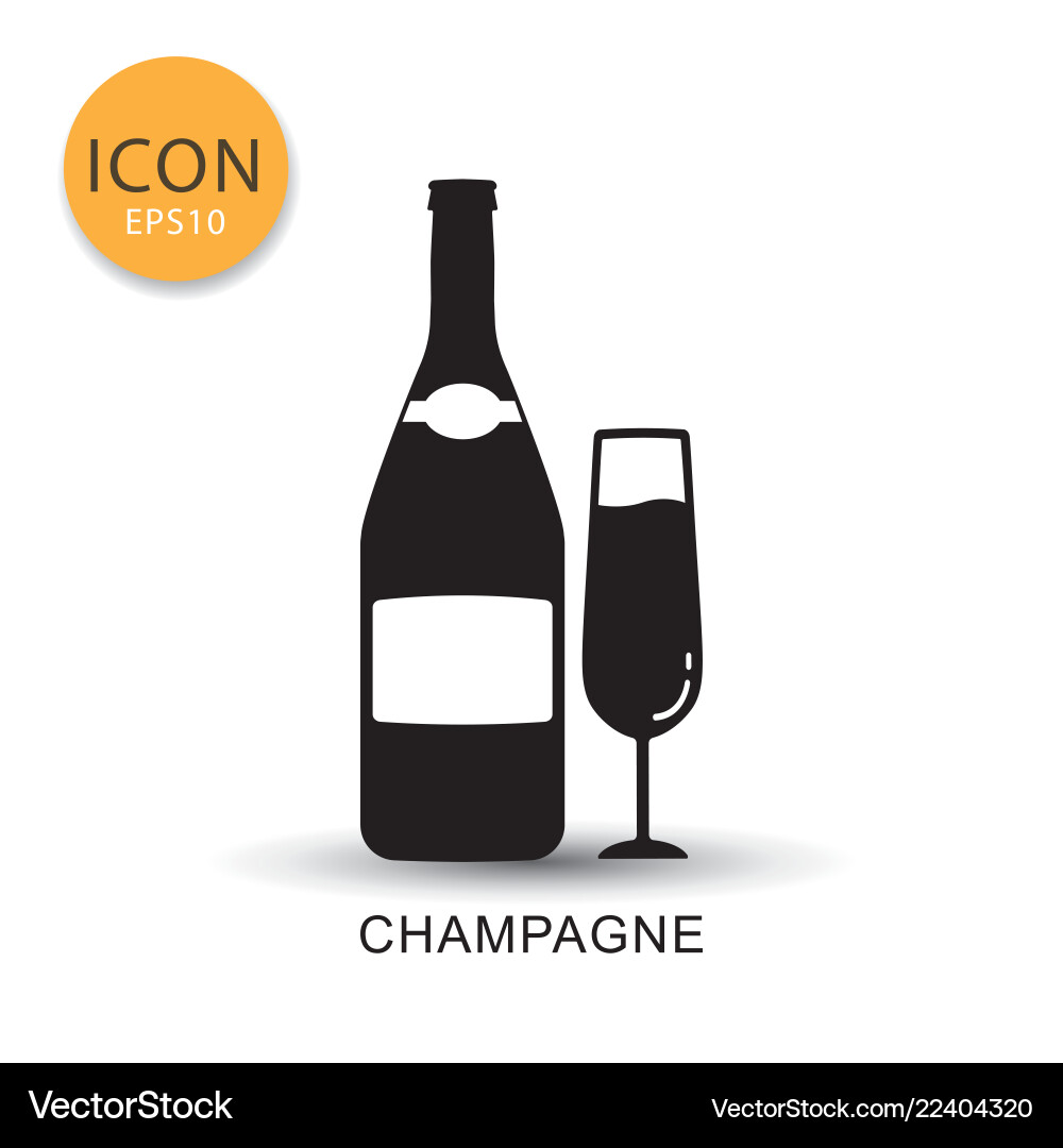 Champagne Flasche und Glas Ikone flach Stil Champagne Flasche und Glas Ikone flach Stil vektorbild