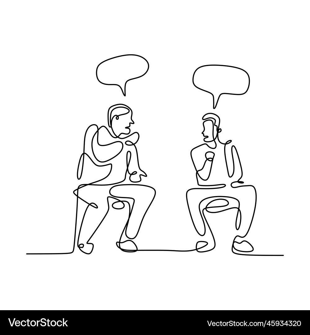 Continuous line drawing of two men sitting while Continuous line drawing of two men sitting while vector image