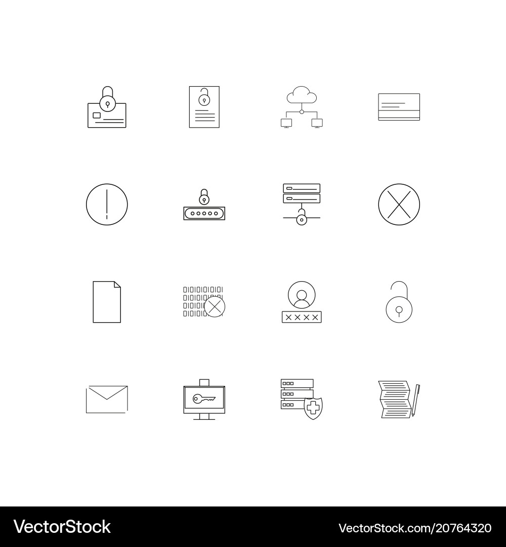 Cyber security linear thin icons set outlined vector image