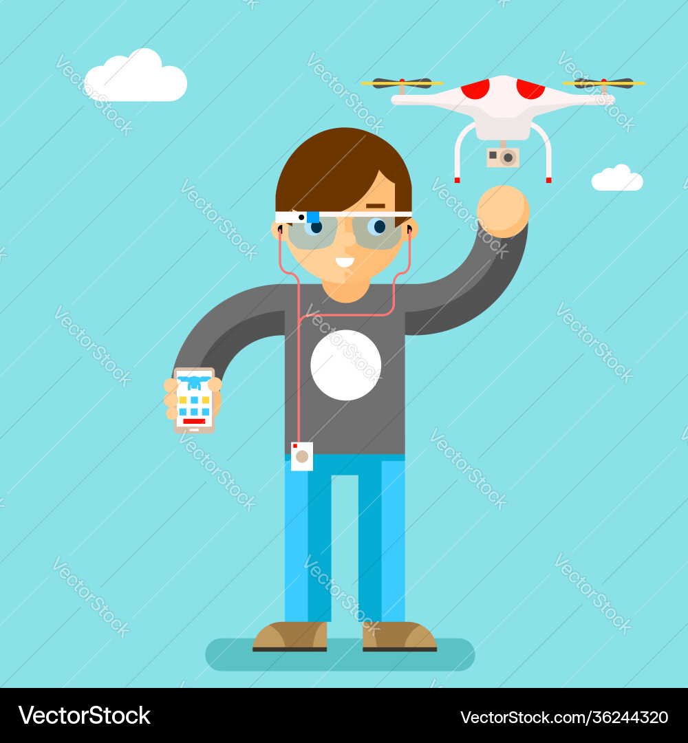 Drone action camera mobile control geek Drone action camera mobile control geek vector image