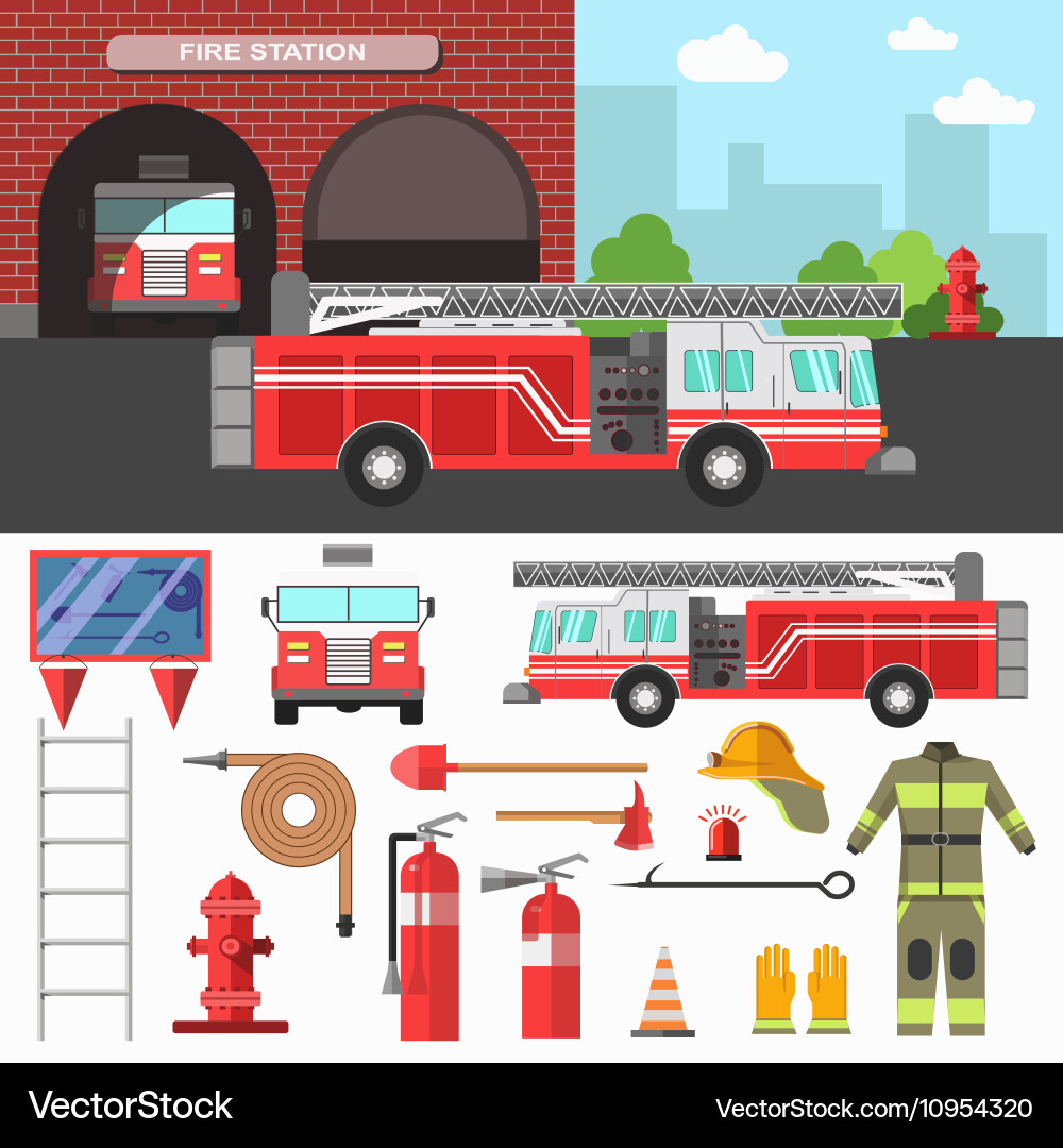 Firefighting Equipment Set Vector Image