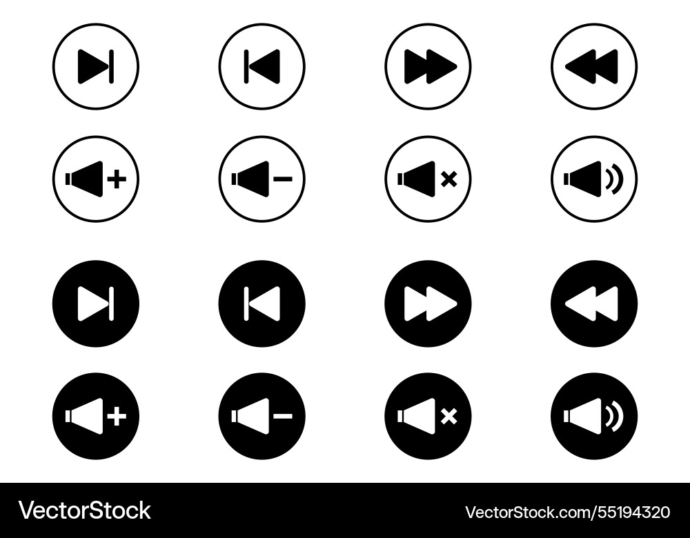 Media player button pack with play pause skip Media player button pack with play pause skip vector image