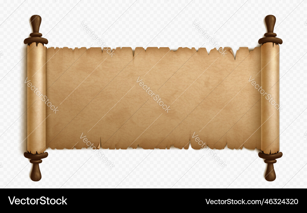 Realistic open parchment scroll on transparent vector image