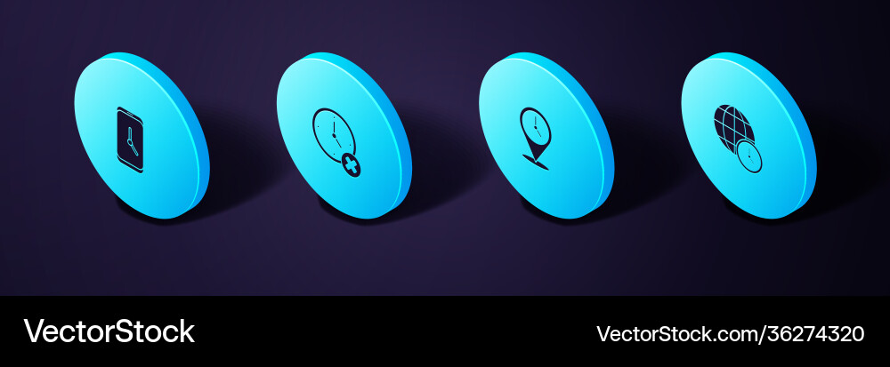 Set isometric world time location with clock Set isometric world time location with clock Vector Image