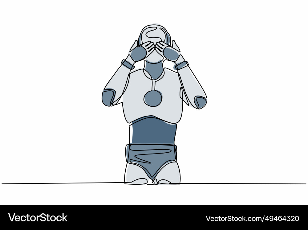 Single continuous line drawing robot standing Single continuous line drawing robot standing vector image