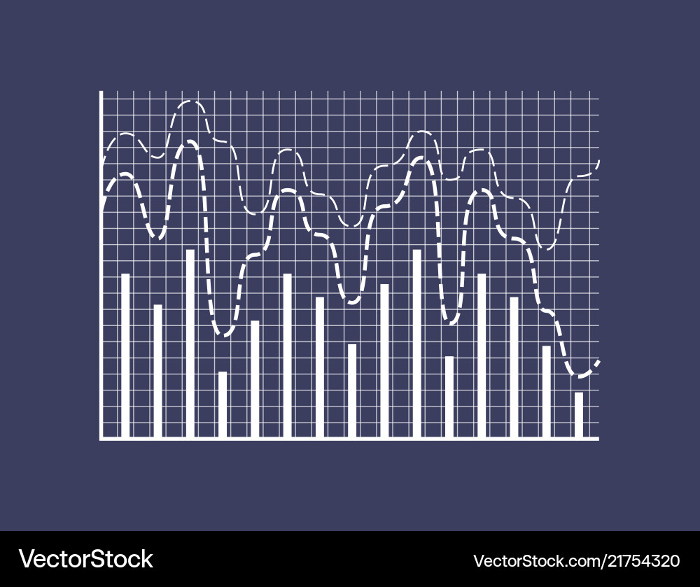 Statistical bars and dotted curves on coordinates Vector Image