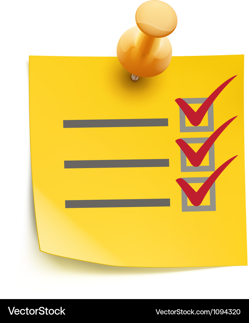 Yellow Check List with Push Pin vector image