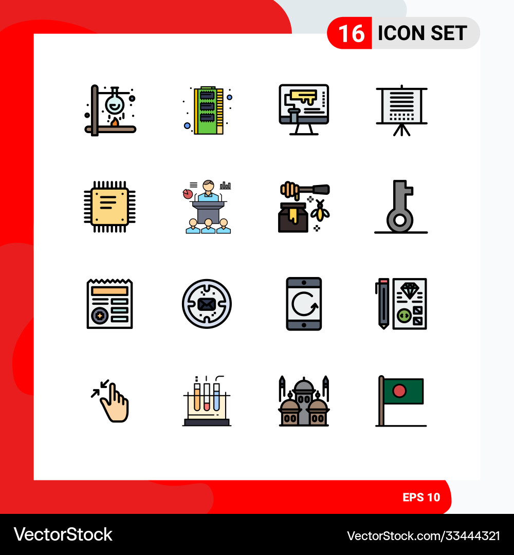 16 universal flat color filled lines set for web Vector Image