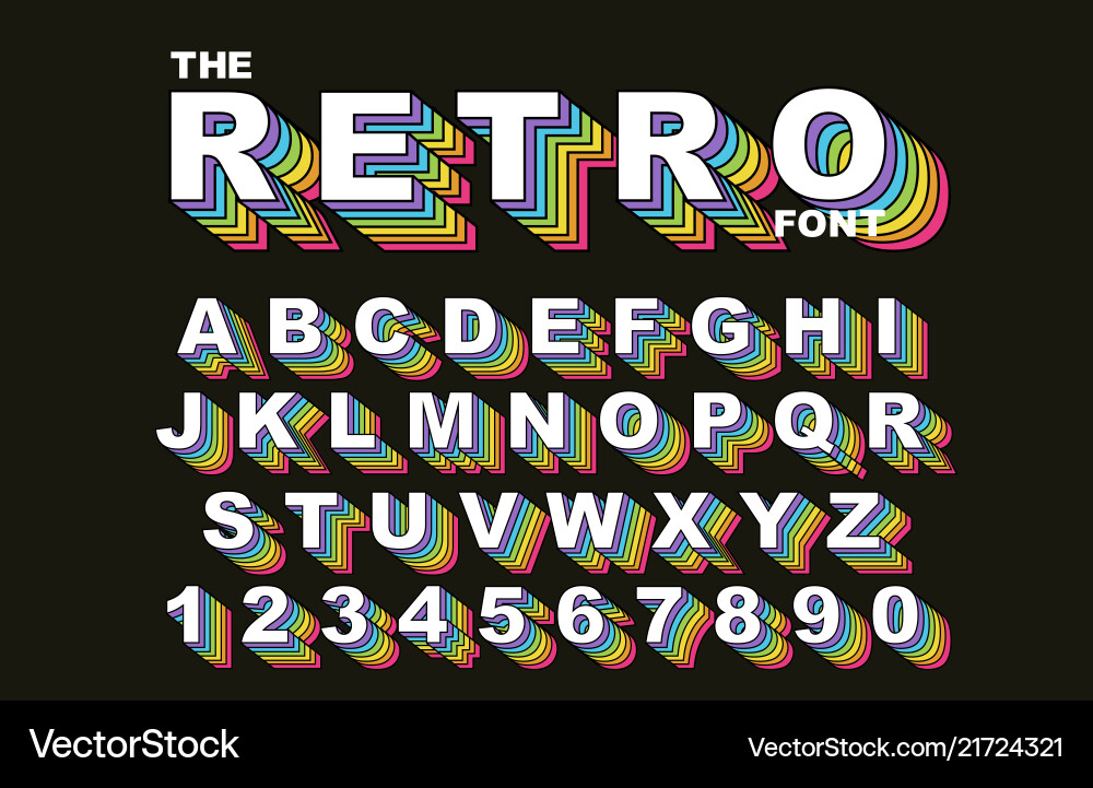 80 s retro alphabet font rainbow vintage 80 s retro alphabet font rainbow vintage vector image