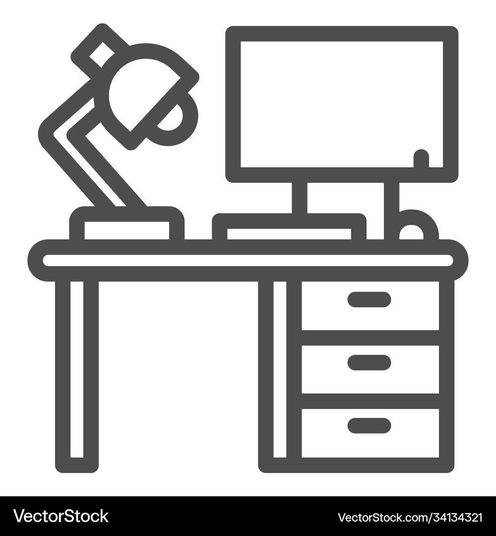 Computer with lamp and desk line icon coworking Computer with lamp and desk line icon coworking vector image