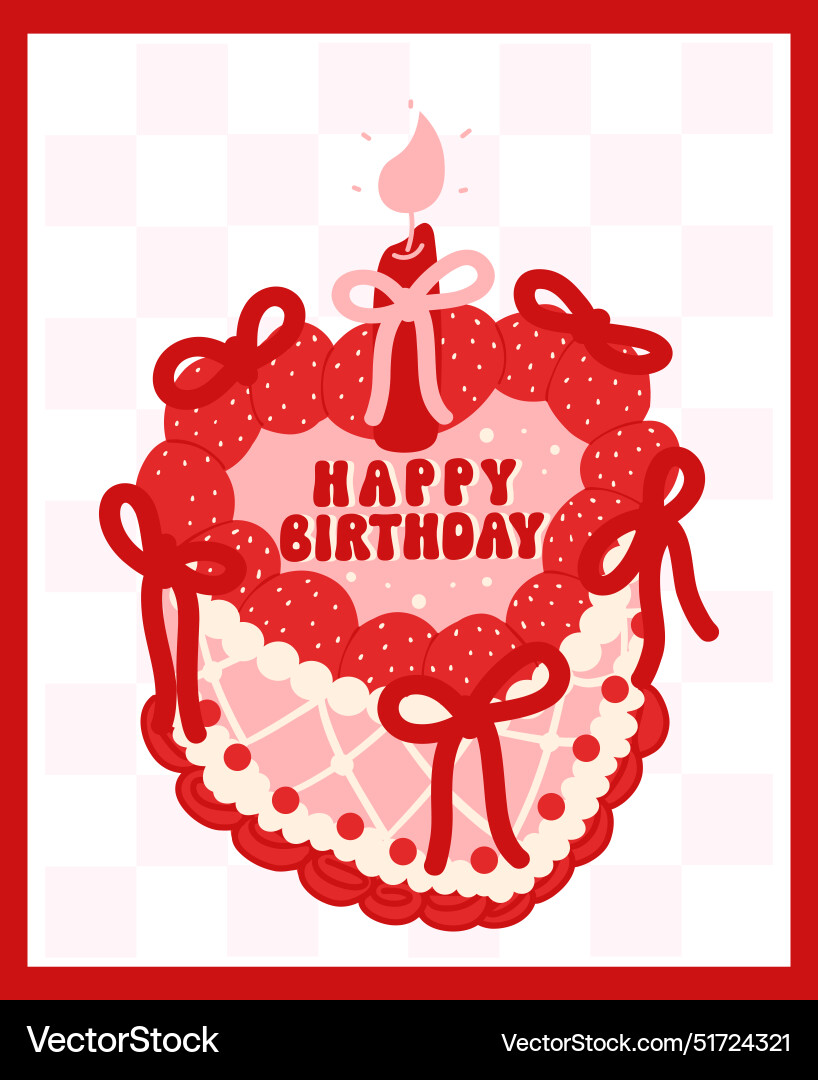 Coquette Vintage Geburtstag Herz Kuchen Erdbeeren Coquette Vintage Geburtstag Herz Kuchen Erdbeeren vektorbild