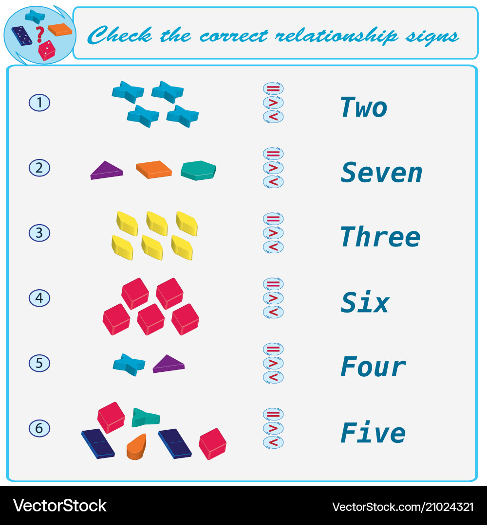 Logical task check the correct relationship signs Logical task check the correct relationship signs vector image