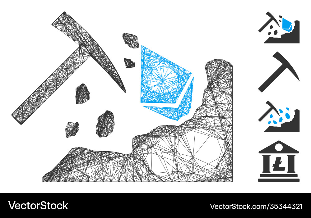 Network ethereum mining hammer mesh Network ethereum mining hammer mesh vector image