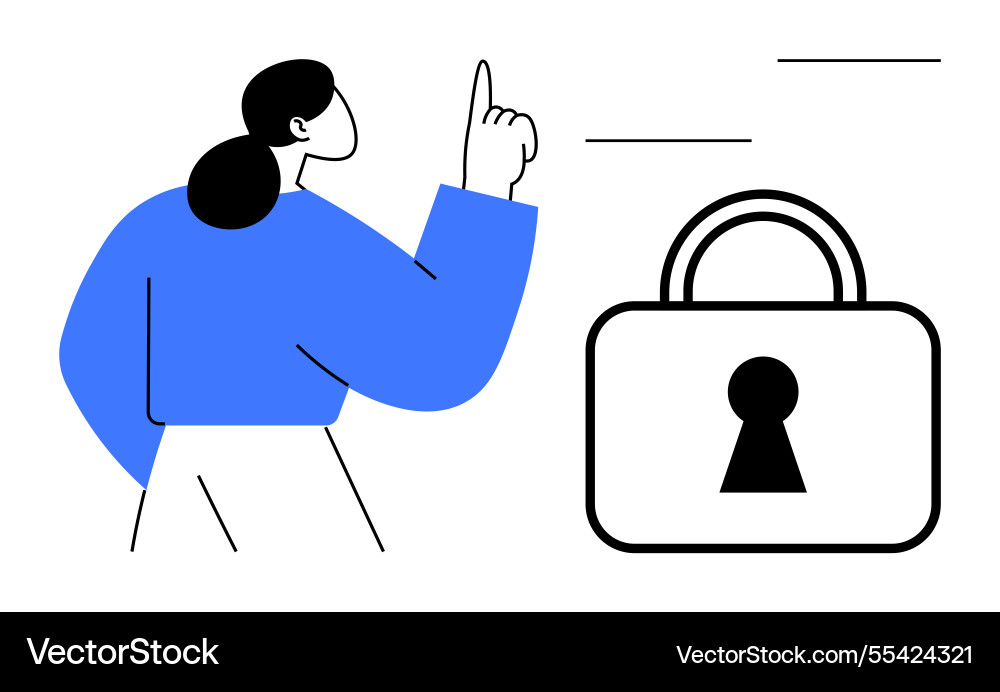 Person pointing at a security lock depicting data vector image