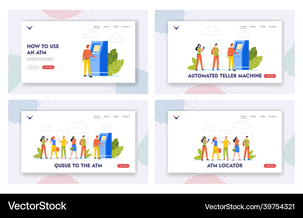 Queue to the atm landing page template set Queue to the atm landing page template set vector image