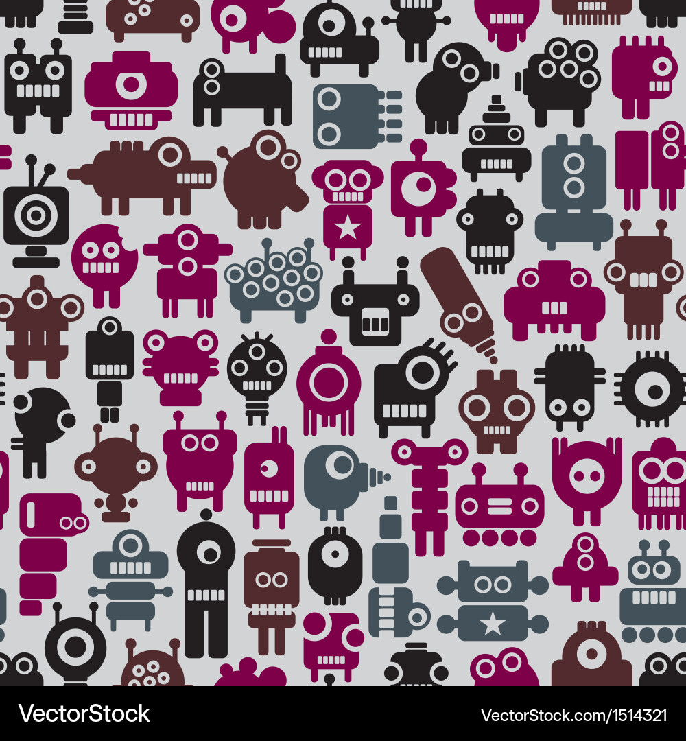 Robot seamless pattern in retro style vector image