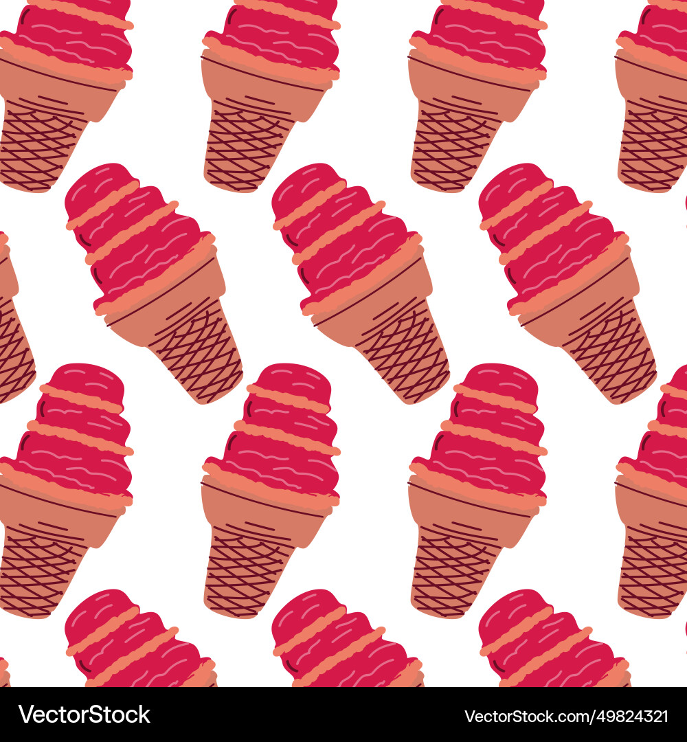 Seamless pattern with red ice cream in waffle cone Vector Image