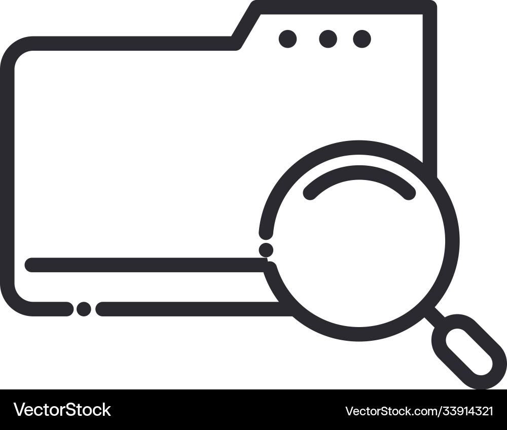 Search icon folder file data magnifier thin line vector image