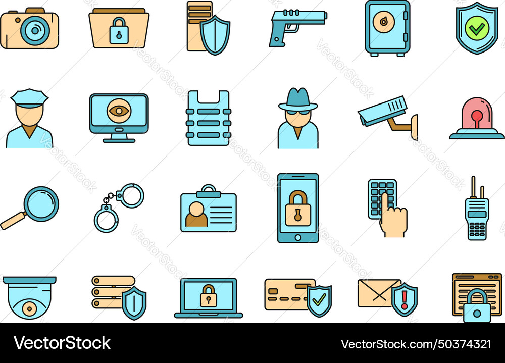 Security service scan icons set color line Security service scan icons set color line vector image