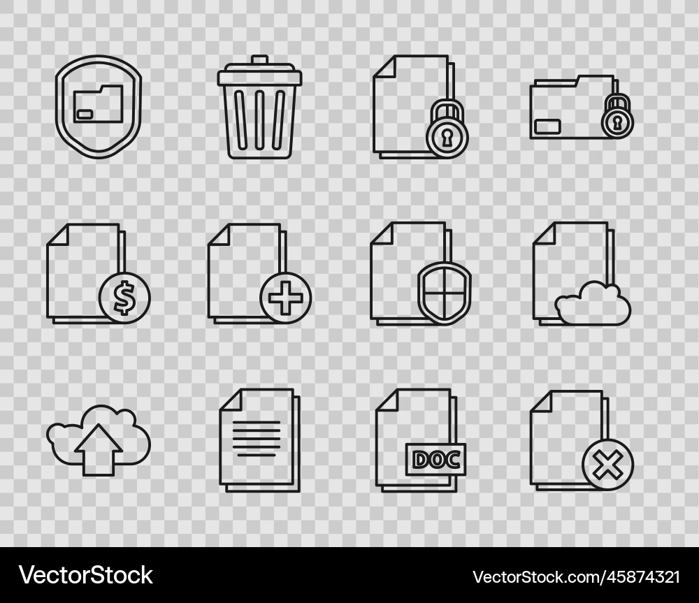 Set line cloud upload delete file document Vector Image