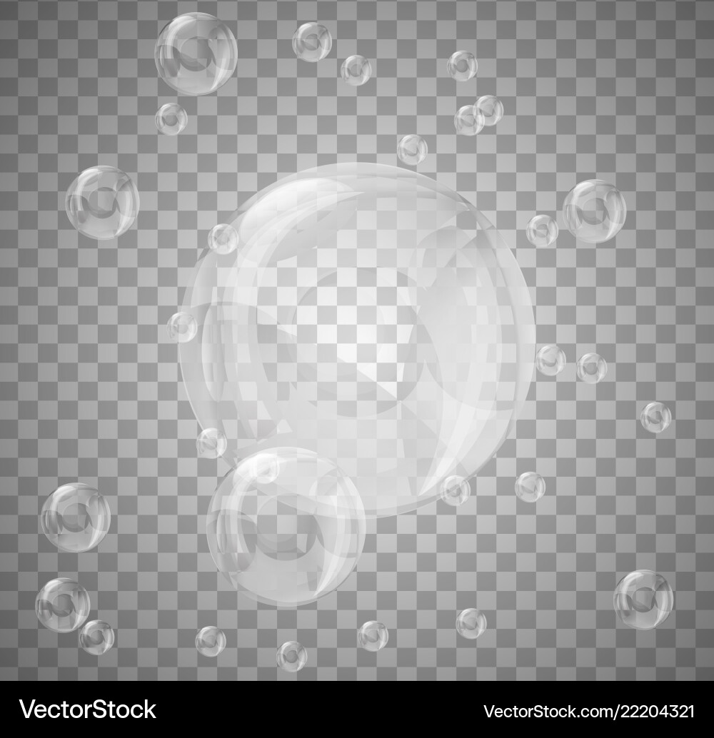Set of realistic bubbles on transparent background vector image