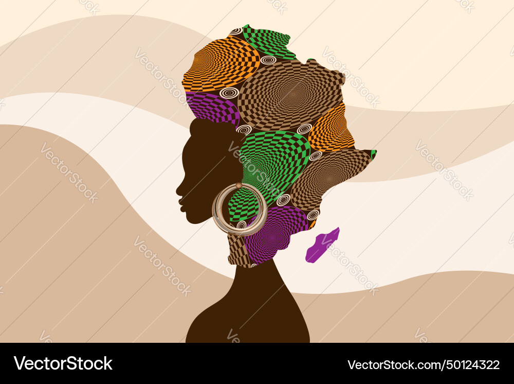 African woman silhouette with turban africa map African woman silhouette with turban africa map vector image