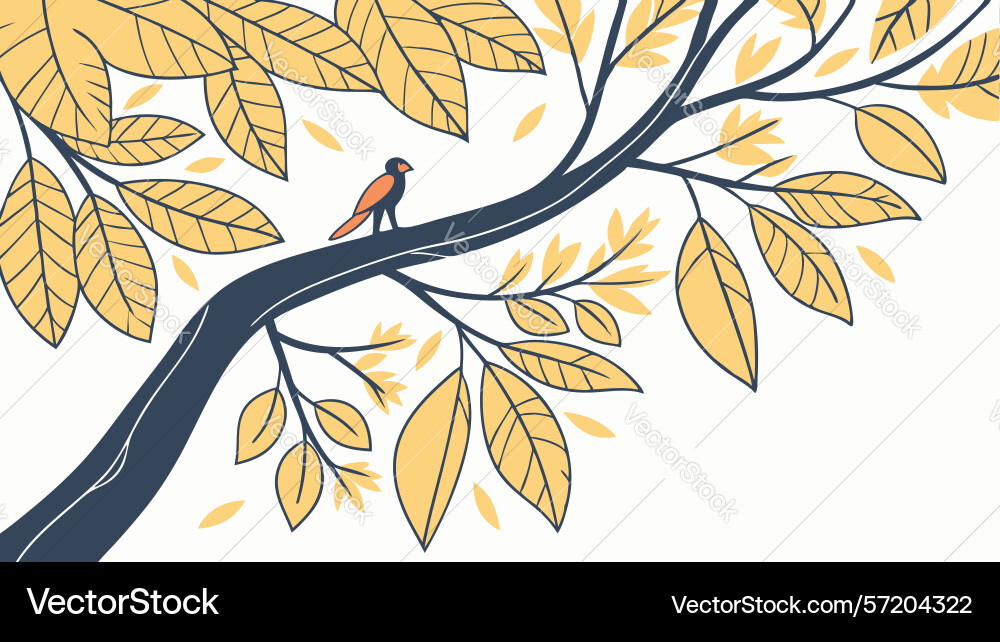 Autumn tree branch with perched bird design vector image
