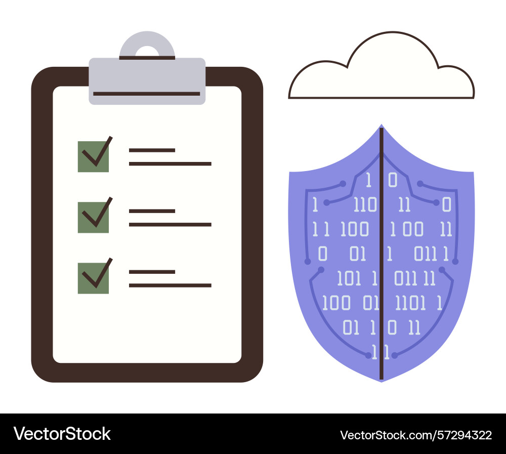 Cybersecurity checklist with digital shield Cybersecurity checklist with digital shield vector image
