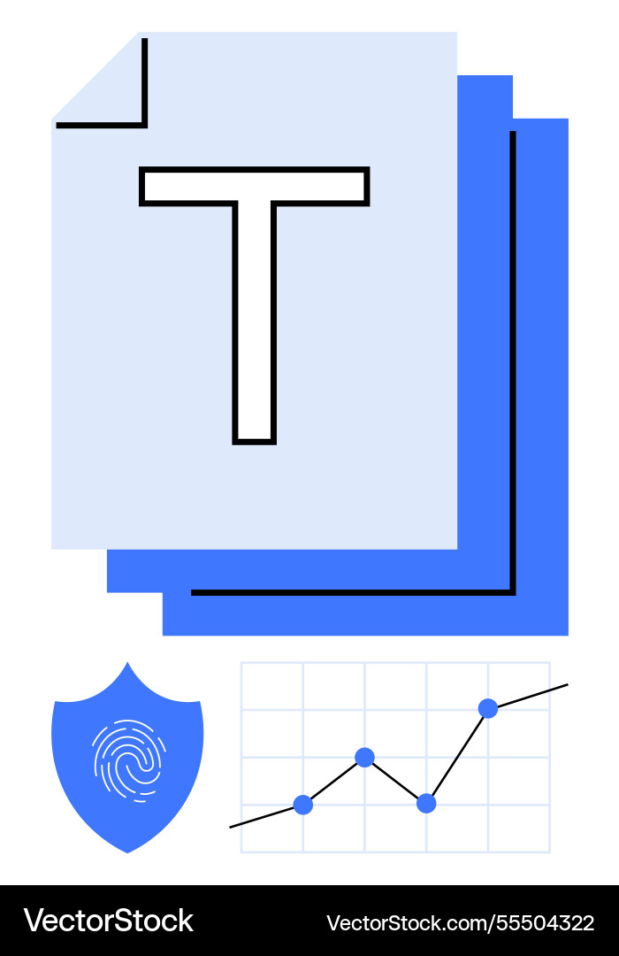 Document pages with text data graph and security vector image