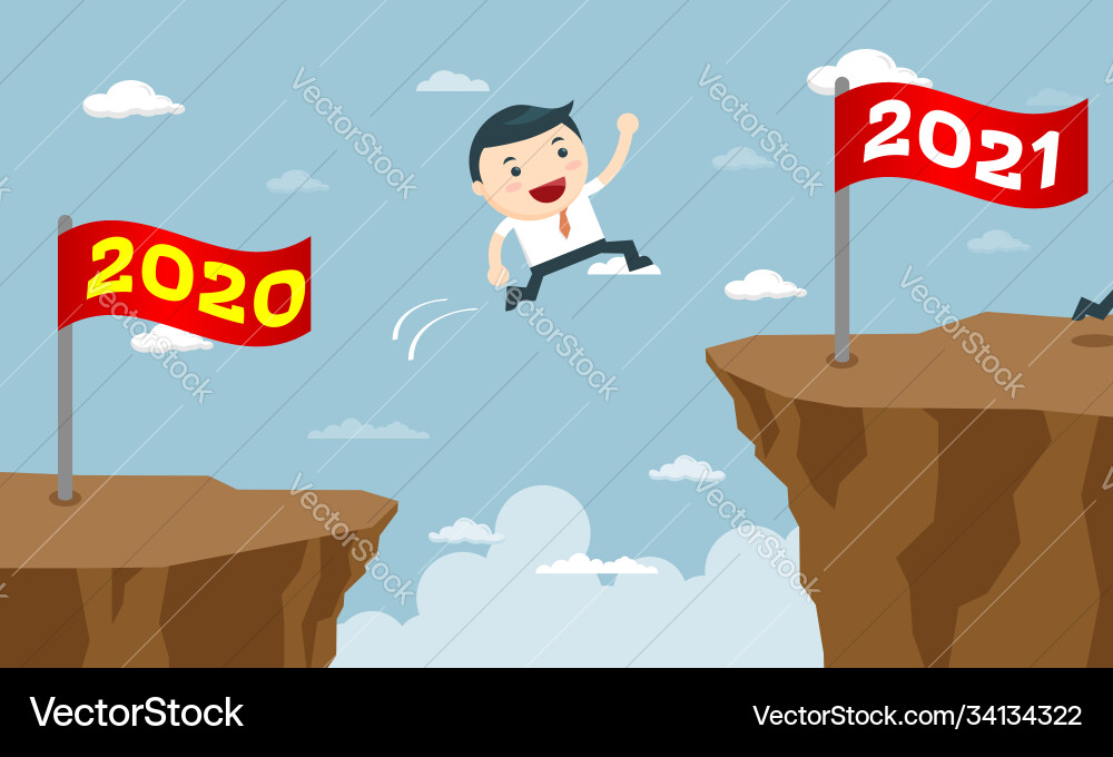 Happy business people jumping from year to new Happy business people jumping from year to new vector image