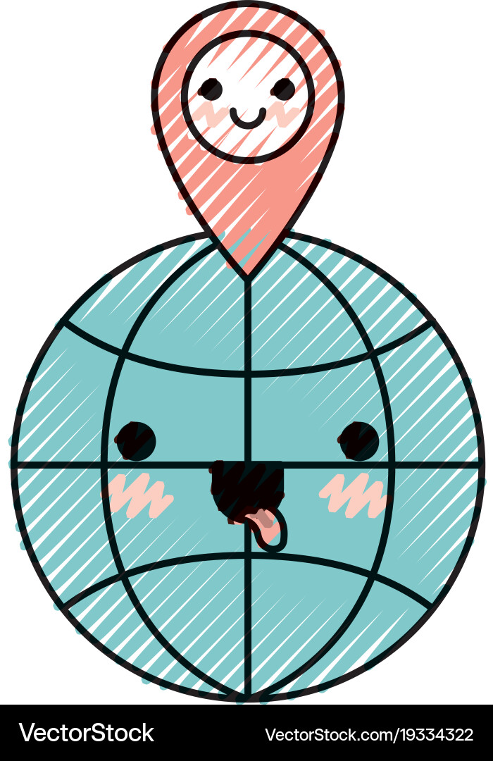 Kawaii world globe and map pointer on top vector image