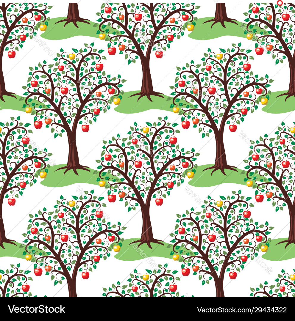 Seamless repeating pattern with apple trees Seamless repeating pattern with apple trees vector image