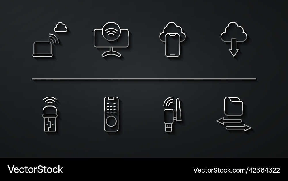 Set line network cloud connection usb wireless Set line network cloud connection usb wireless vector image