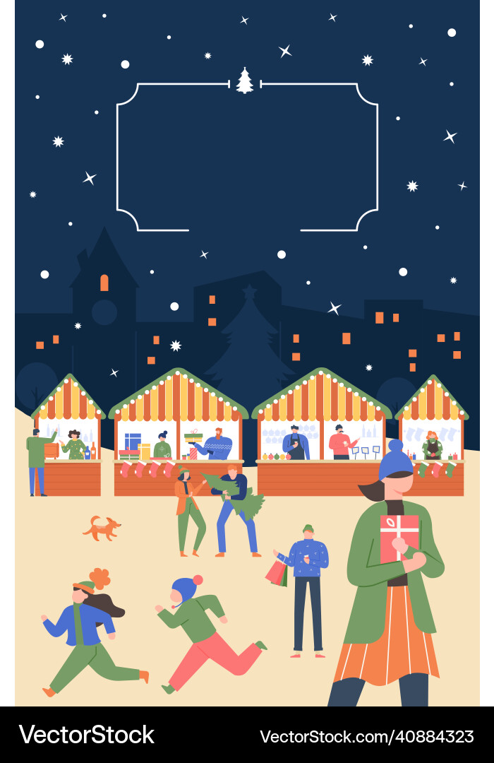 Christmas fair local stalls and happy customers Christmas fair local stalls and happy customers vector image