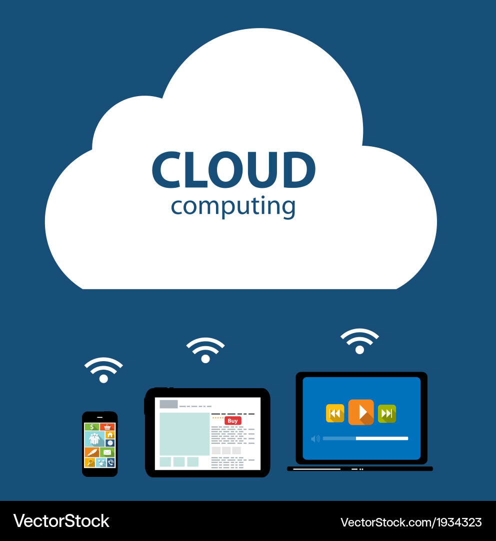 Cloud computing concept on different electronic vector image