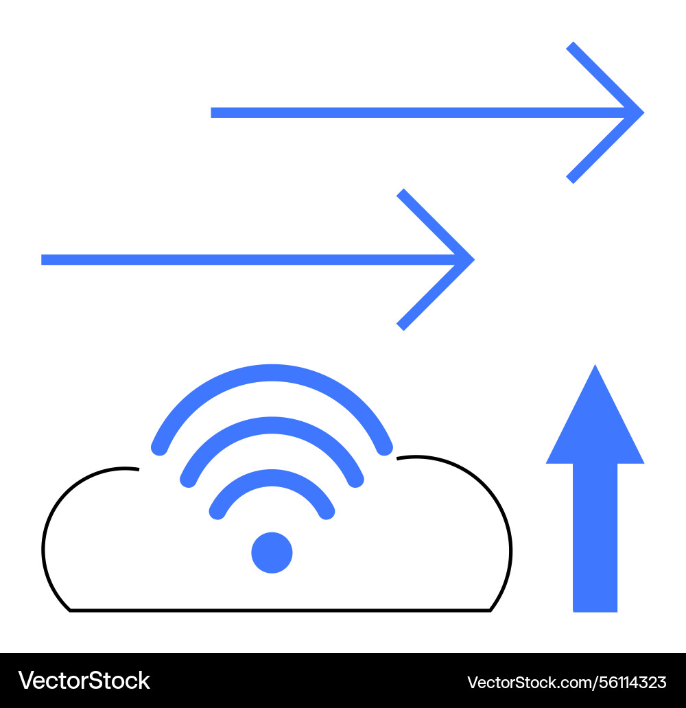 Cloud data upload concept with arrows and wireless Cloud data upload concept with arrows and wireless vector image