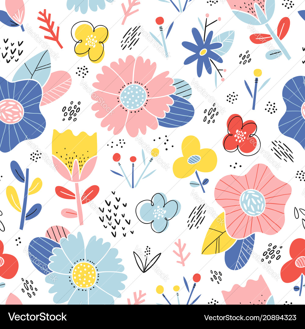 Floral Pattern - Happy Flowers Vector Image