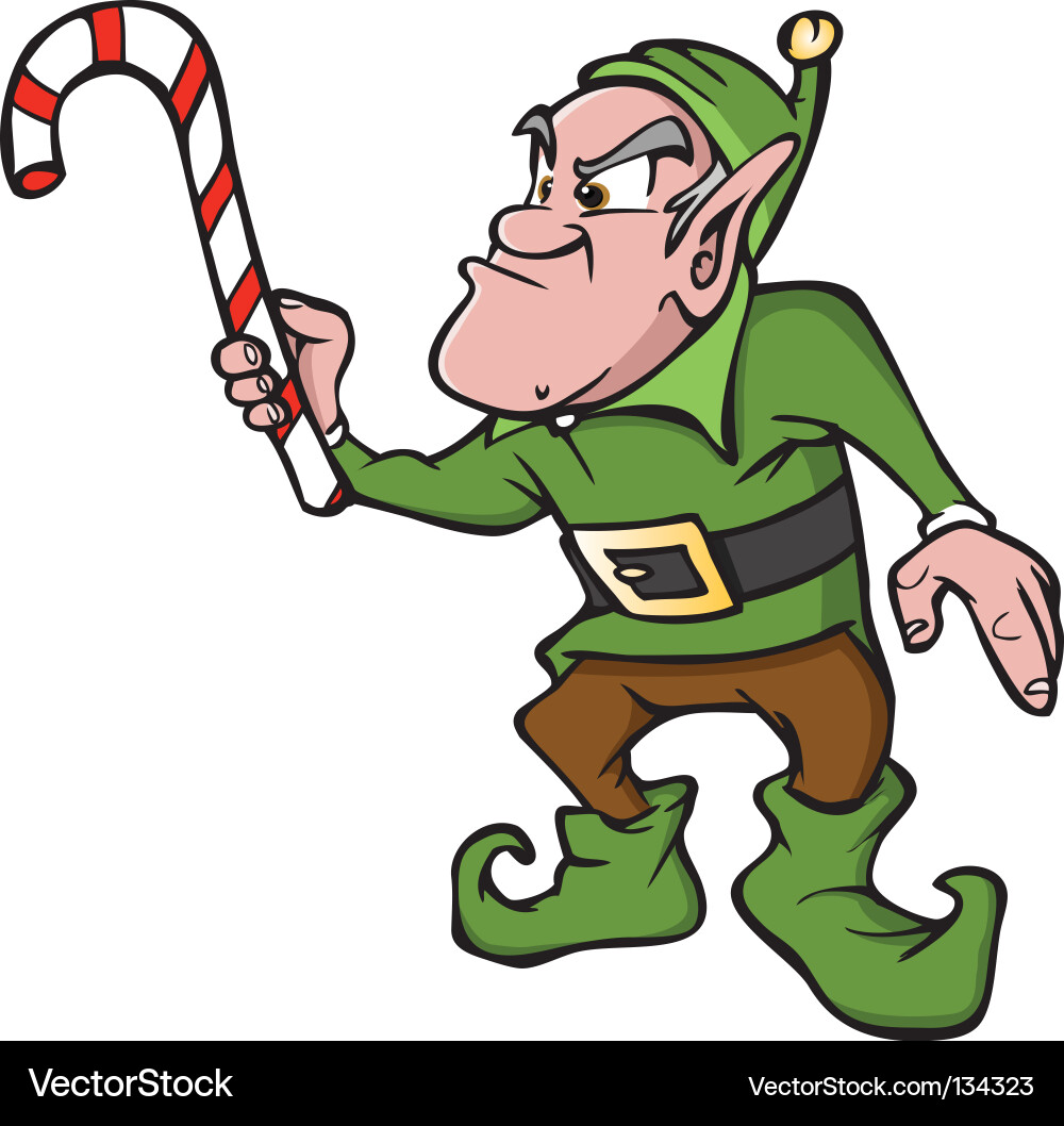Grumpy Elf with Candy Cane Vector Image