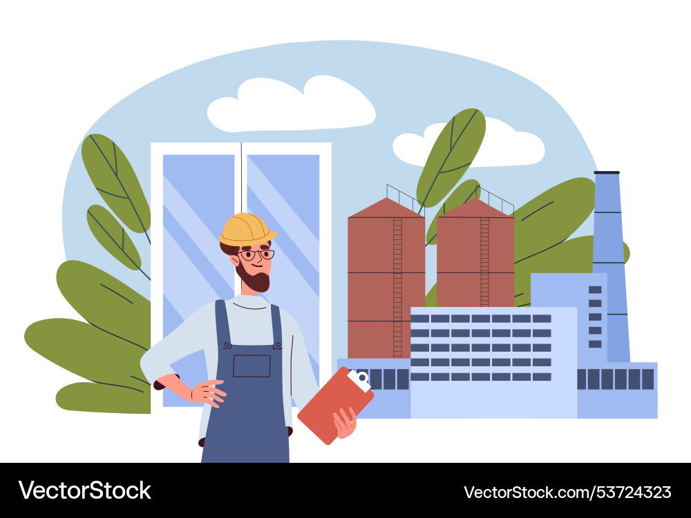 Man at window factory guy in construction uniform vector image