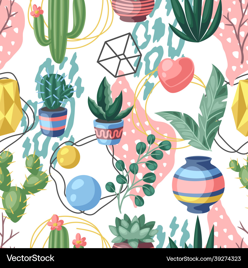 Seamless pattern with cactuses and succulents Seamless pattern with cactuses and succulents Vector Image