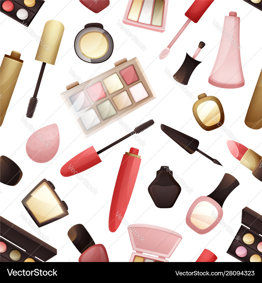 Seamless pattern with different types cosmetics Seamless pattern with different types cosmetics Vector Image