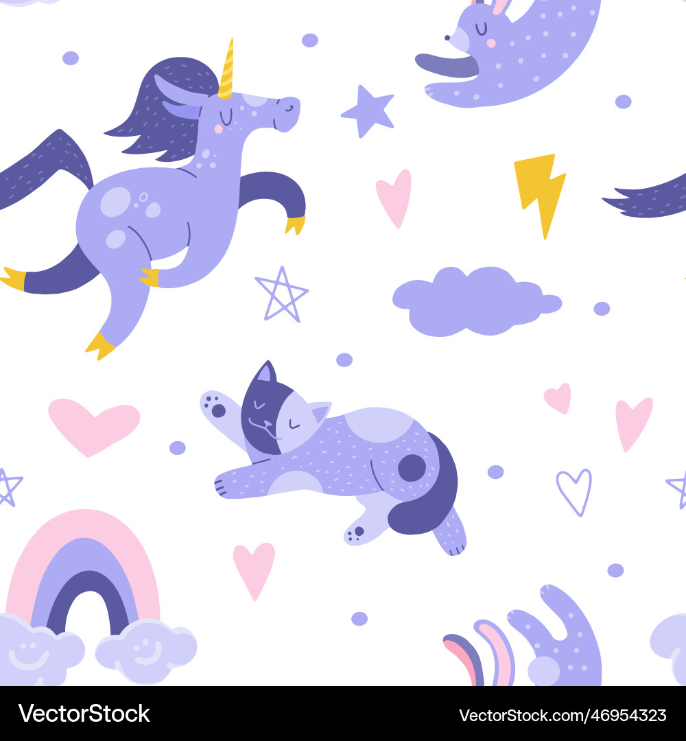 Seamless pattern with unicorn cat rainbow Seamless pattern with unicorn cat rainbow vector image