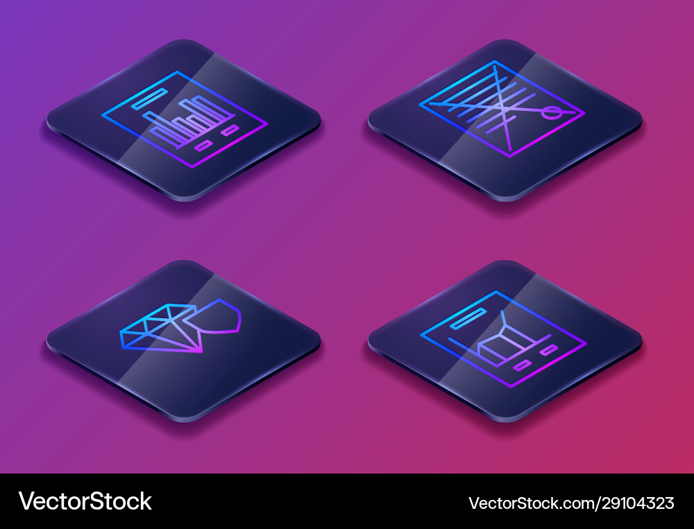 Set isometric line document with graph chart Set isometric line document with graph chart vector image