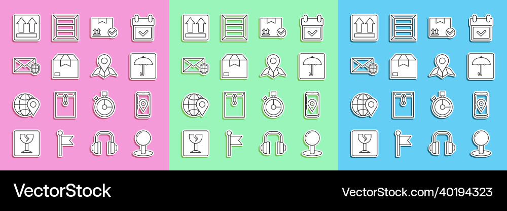 Set line push pin mobile with app delivery Set line push pin mobile with app delivery vector image
