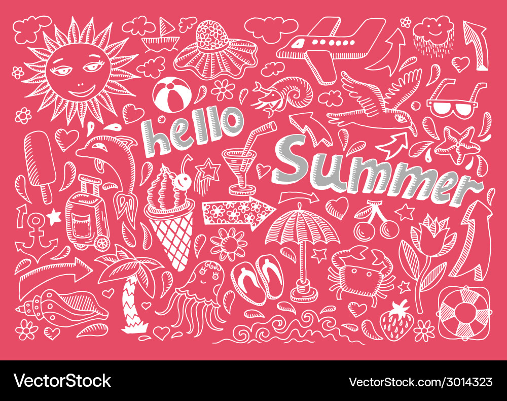 Set sketch design element summer theme Vector Image