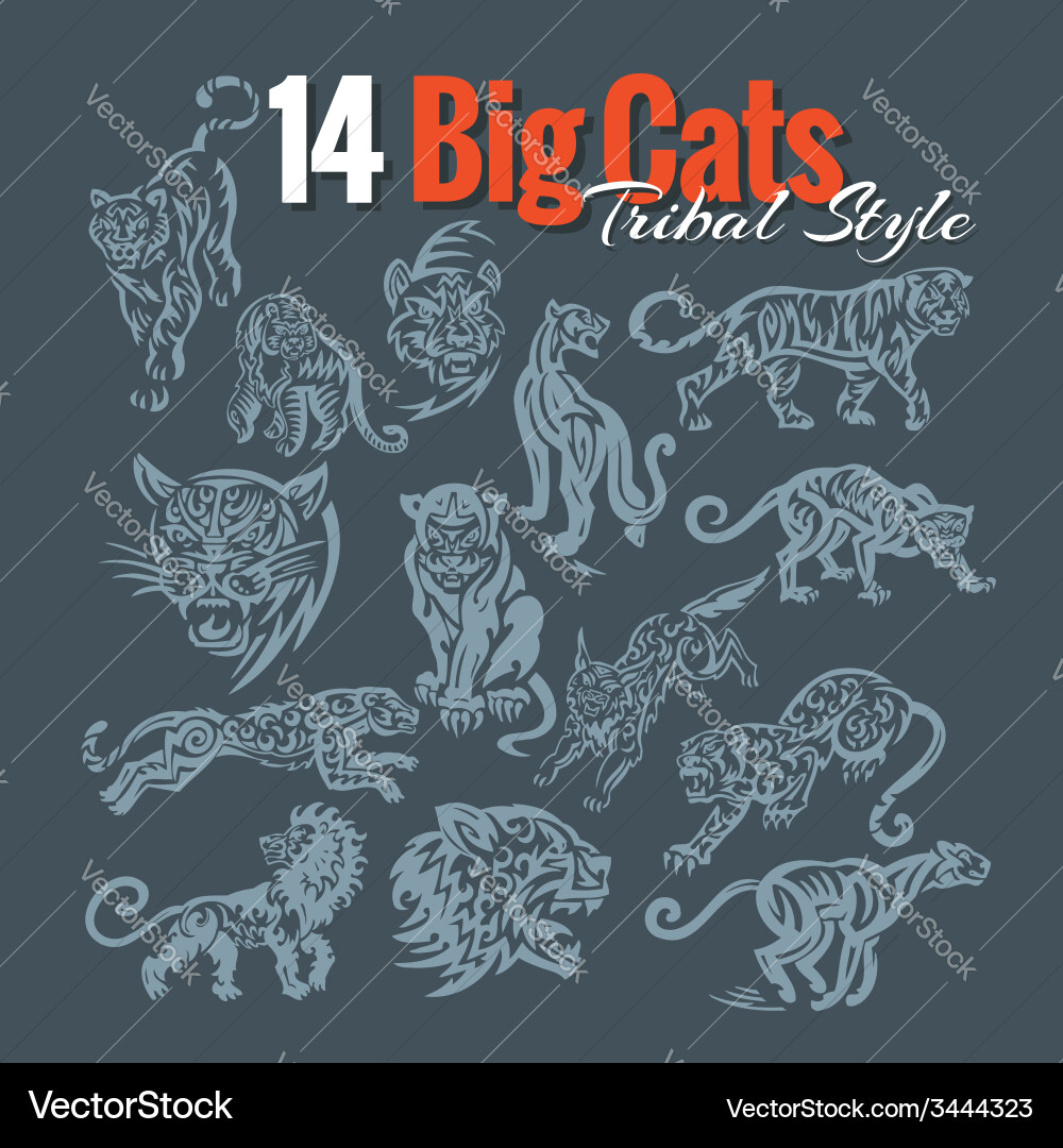 Tribal Big Cats Silhouette Set Vector Image