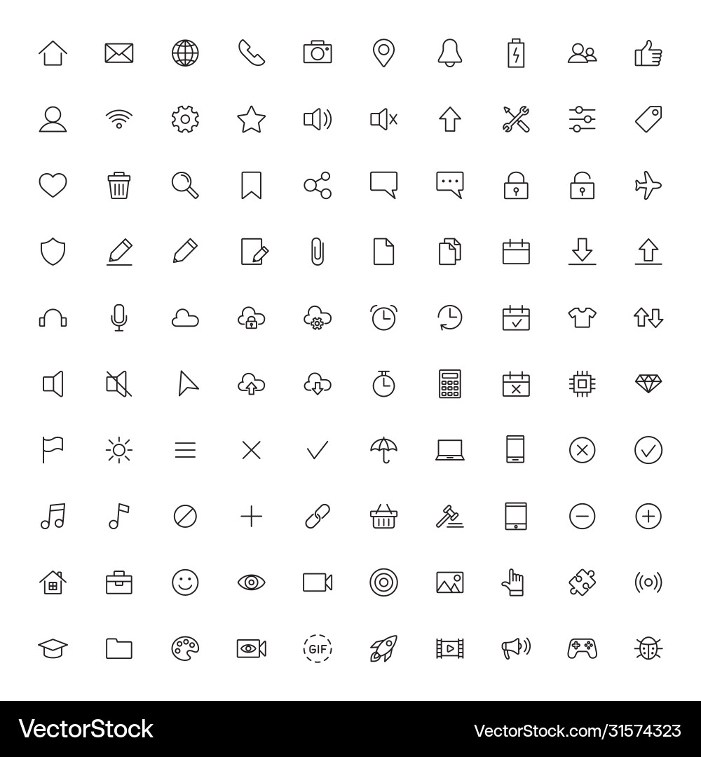 User interface symbols line 100 icons set User interface symbols line 100 icons set vector image