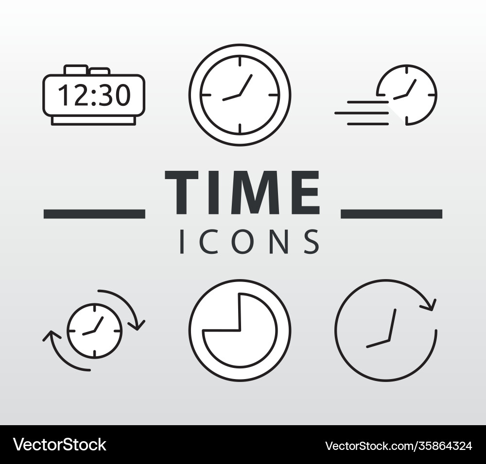 Bundle six time clocks line style set icons Vector Image