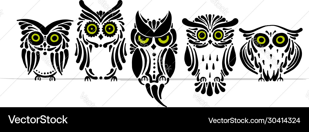 Cute owls family simple style for your design Cute owls family simple style for your design vector image
